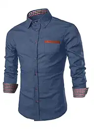 Business Hemd Herren Cowboy Hemd Jeanshemd Freizeithemd Langarm Denim Shirt Langarmhemd Freizeit Bügelleicht Oktoberfest Hemden Casual Kentkragen Slim fit Navy blau S