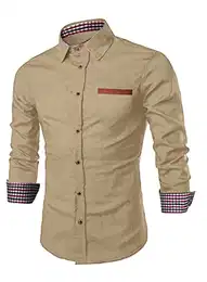 Business Hemd Herren Cowboy Hemd Jeanshemd Freizeithemd Langarm Denim Shirt Langarmhemd Freizeit Bügelleicht Oktoberfest Hemden Casual Kentkragen Slim fit Khaki M