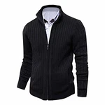 AOLI RAY Herren Stehkragen Cardigan mit Reißverschluß und Taschen Schwarz