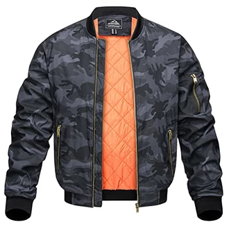 KEFITEVD Herren Übergangsjacke Bomber Pilotenjacke Schwarz/Camo