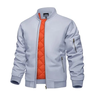 KEFITEVD Herren Übergangsjacke Bomber Pilotenjacke Hellgrau