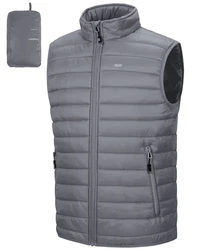 33,000ft Herren Packbare Steppweste Outdoor Gefütterte Hybrid Sportweste mit Stehkragen und 5 Taschen Grau