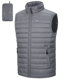 Herren Packbare Steppweste Outdoor Gefütterte Hybrid Sportwesten mit Stehkragen Outdoorwesten mit 5 Taschen Übergangswesten für Männer Laufen Golf Wandern Reiten, Grau M