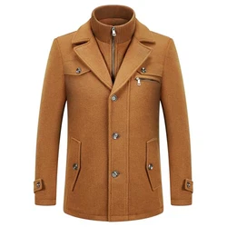 KUDORO Herren Wintermantel Kurzmantel Peacoat Casual Slim Fit für Business Freizeit Braun
