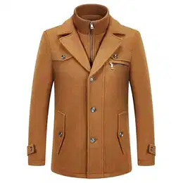 Herren Wintermantel Wolle Kurzmantel Herren Wollmantel Mittellang Peacoat Herren Casual Slim Fit für Business Freizeit(Braun2,S)