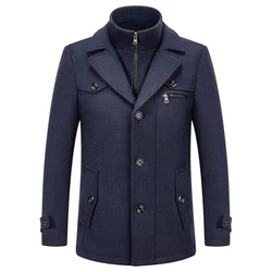 KUDORO Herren Wintermantel Kurzmantel Peacoat Casual Slim Fit für Business Freizeit Kriegsmarine
