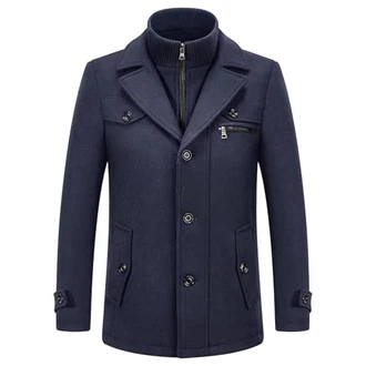 KUDORO Herren Wintermantel Kurzmantel Peacoat Casual Slim Fit für Business Freizeit