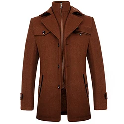 KUDORO Herren Wintermantel Kurzmantel Peacoat Casual Slim Fit für Business Freizeit Braun