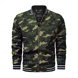 Bomberjacke Herren Leicht Bomber Blouson Baseball Kragen Casual College Jacke Sommer Herrenjacke Grün Camo M