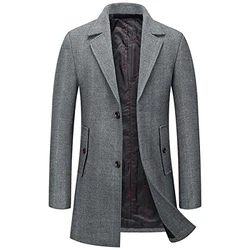 KUDORO Herren Wintermantel Trenchcoat Peacoat Jacke grau