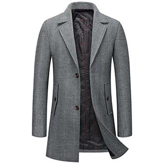 KUDORO Herren Wintermantel Trenchcoat Peacoat Jacke grau