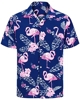 J.VER Herren Hawaiihemd Kurzarm Sommerhemd Casual Flamingo Floral Strandhemd Bügelfrei Button Down Faltenfrei Urlaub Shirt Blau J.VER Herren Hawaiihemd Kurzarm Sommerhemd Casual Flamingo Floral Strandhemd Bügelfrei Button Down Faltenfrei Urlaub Shirt Blau