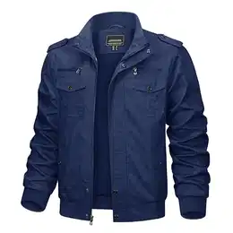 Jacke Herren Übergang Frühling Herbst Herrenjacke Army Jacke Männer Übergangsjacke Outdoor Jacke Baumwolljacke Stehkragen Denimblau M