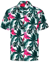 J.VER Herren Hawaiihemd Kurzarm Sommerhemd Casual Flamingo Floral Strandhemd Bügelfrei Button Down Faltenfrei Urlaub Shirt Grün