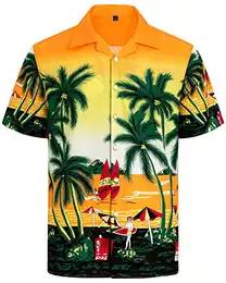 J.VER Herren Hawaiihemd Kurzarm Sommerhemd Casual Flamingo Floral Strandhemd Bügelfrei Button Down Kurzarm Hawaii Shirt Faltenfrei Urlaub Shirt,Gelb Strand,M