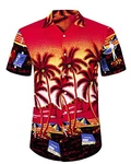 J.VER Herren Hawaiihemd Kurzarm Sommerhemd Casual Flamingo Floral Strandhemd Bügelfrei Button Down Faltenfrei Urlaub Shirt Rot