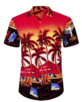 J.VER Herren Hawaiihemd Kurzarm Sommerhemd Casual Flamingo Floral Strandhemd Bügelfrei Button Down Faltenfrei Urlaub Shirt Rot
