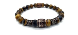 Wikinger Armband Tigerauge 8mm Viking Stretch- Armband handgemachtes Perlenarmband mit edler Schmuckschachtel (18, Tigerauge)
