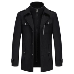 KUDORO Herren Wintermantel Kurzmantel Peacoat Casual Schwarz