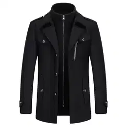 Herren Wintermantel Wolle Kurzmantel Herren Wollmantel Mittellang Slim Fit für Business Freizeit Peacoat Herren Casual(Schwarz1,S)