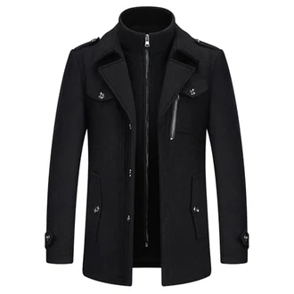 KUDORO Herren Wintermantel Kurzmantel Peacoat Casual Schwarz