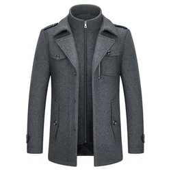 KUDORO Herren Wintermantel Kurzmantel Peacoat Casual Grau