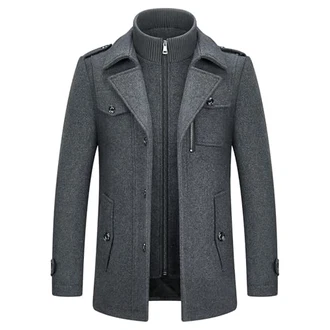KUDORO Herren Wintermantel Kurzmantel Peacoat Casual Grau