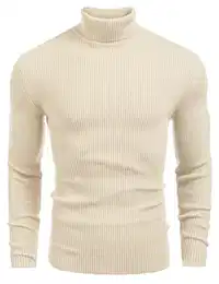Pullover für Herren Rollkragenpullover Winter Warm Slim fit Longsleeve Freizeit Rollkragen Männer Pullover Beige M