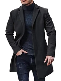 Wollmantel Herren Lang Winter Wintermantel Mantel Slim Fit Elegant Business Trenchcoat Jacke Reverskragen Business Parka Pelzkrage Mantel mit Taschen Wolljacke B Schwarz M