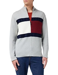 Herren Hilfiger Structure Flag Zip Thru Strickjacken, Light Grey Heather, M