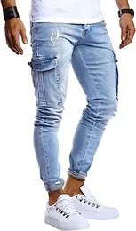 Herren Jeans Hose Stretch Slim Fit Denim Lange Jeanshose für Männer Jungen weiße Freizeithose Dunkel Blaue Sommer Winter Basic LN9445 W38L32 Hell Blau