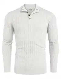 Pullover für Herren Rollkragen Pullover Strick Pullover Winter Pullover Zip Neck Langarm Feinstrick Pullover mit Stehkragen und Reißverschluss Weiß M