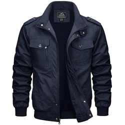 MAGCOMSEN Herren Cargo Jacke Outdoor Stehkragen Feldjacke Dunkelblau