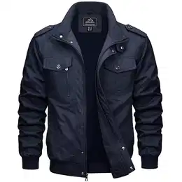 Herren Cargojacke Outdoor Frühling Jacke Leicht Baumwolljacke Herren Freizeit Windjacke Tactical Military Jacke mit Stehkragen Dunkelblau M