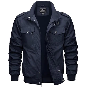 MAGCOMSEN Herren Cargo Jacke Outdoor Stehkragen Feldjacke Dunkelblau