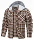 TACVASEN Herren Baumwolle Freizeitjacke Hoodie Jagdhemd Karohemd Normale Passform Thermohemd mit Kapuze, Braun, M