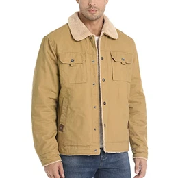 Men's Sherpa Trucker Jacket Turn-Down Collar Cargo Jacket Warm Winter Coat with Pockets (M, Khaki)