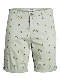 Men's JPSTBOWIE JJSHORT SA Printed SN Chinoshorts, Wrought Iron/Detail:AOP Jungle Green, S