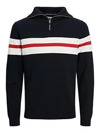 JACK&JONES Herren JCOJEAN Knit Half Zip Pullover, Navy Blazer/Detail:Blocking, M