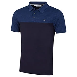 Herren Farbe Block Leicht Golf Polo Hemd - Cobalt Marl/Marine - M