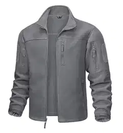 Herren Outdoorjacke Winter Militär Fleecejacke Winddicht Trekkingjacke Männer Voll Zip Militärische Jacke Multi Taschen Funktionsjacke mit Stehkragen Hellgrau M