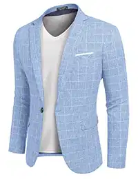 Herren Karierter Blazer Herbst Anzugjacke Sportlich Comfort Fit, Himmelblau kariert, Gr. M
