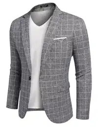 Herren Blazer Sakko Dünne Elegante Leicht Stretch Sportsakko übergröße, Dunkelgrau kariert, Gr. M Karierter Blazer - Dunkelgrau M