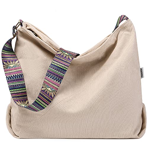 Cord Tasche Damen Umhängetasche, 45x42x12 Cm - Große Shopper Aus Kordstoff, Mit Reißverschluss - Für Arbeit, Einkauf, Reisen