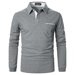 Poloshirt Herren Langarm Streifen T-Shirt Baumwolle Casual Polohemd für Männer,Grau,M