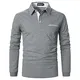 APAELEA Poloshirt Herren Langarm Streifen T-Shirt Baumwolle Casual Polohemd für Männer,Grau,M