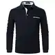 APAELEA Poloshirt Herren Langarm Streifen T-Shirt Baumwolle Casual Polohemd für Männer,Marine,M