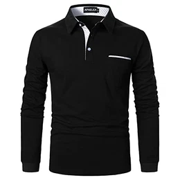 Poloshirt Herren Langarm Streifen T-Shirt Baumwolle Casual Polohemd für Männer,Schwarz,M