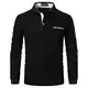 APAELEA Poloshirt Herren Langarm Streifen T-Shirt Baumwolle Casual Polohemd für Männer,Schwarz,M