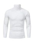 ThinkSTEM Herren Rollkragen Pullover Langarmshirt Feinstrick Sweater Slim Fit Basic Weiß